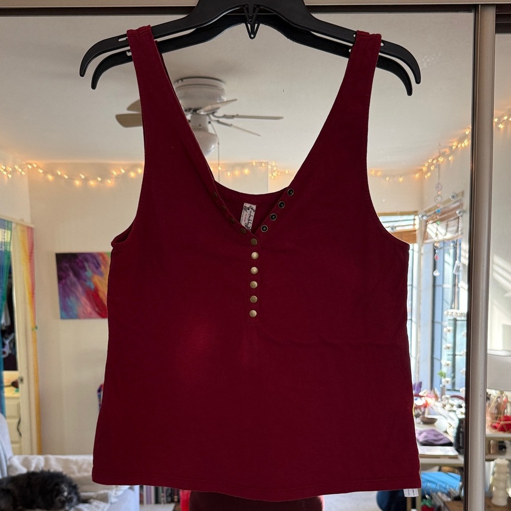Free People Deep Red Tank Top with Button Accents